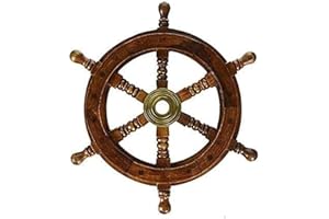 IBLAY Wooden Ship Wheel, Ship Rudder Decor, Helm Wheel Wall Hanging Bathroom, Party Decor Premium Ship Wheels Home Decor Wall Sculptures (12 Inches)