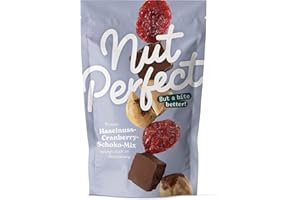 ‎NUT PERFECT BUT A BITE BETTER! Nut Perfect | Haselnuss-Cranberry-Schoko-Mix | Einzigartige Mischung aus Schokolade, Giffoni-Haselnüssen und Cranberries| Schokoladig, Saftig, Knackig | Haselnüsse aus Giffoni, Bio-Cranberries | 90g
