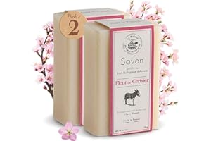 LA MAISON DU SAVON DE MARSEILLE Savon Solide Bio au Laît d'ânesse – Savon Parfumé Fleur de Cerisier - 98% d’ingrédients d’origine végétale – Fabriqué en Provence –Main & Corps 2x115g