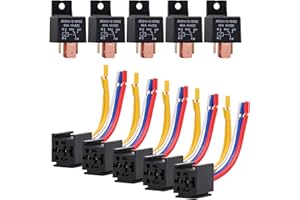 Ehdis 5 Pack Changeover Relay 12V 80 APM 5 Pin, with Socket Holder for Truck, Motor, Heavy Duty On/Off Normally Open SPDT Relay Socket Plug 5 Wire