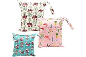 HOTLIKE Wetbag, Nassbeutel, 3 Stück Windeltasche Wickeltasche, Nasstaschen Wiederverwendbare Organiser Beutel Waschbar mit Reißverschluss für Baby Kleinkind Reisen Gym (Style 2)