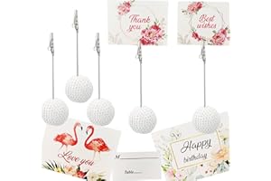 QISF 5 Pack Place Card Holder - Resin Ball Base Memo Clip Holder Stand,Table Memo Number Name Card Holder with 16 Pcs Creative Cards,Table Number Holders for Wedding Party Graduation Birthday