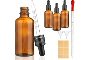 FRYPAY 4 pcs pipettes de 50 ml, dont 4 accessoires auxiliaires, flacons en verre marron, pour huiles essentielles, huiles de parfum, colorants liquides, mélanges d'aromathérapie