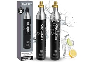 FizzIt Pro 425g CO2 Cylinders, Carbonates Up to 120L, Refillable Soda Makers, Fits Most Screw-Type Compatible Models, Efficient Carbonation for Water & Beverages, Compact & Cost-Effective (Pack of 2)