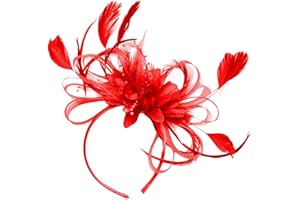 CAPRILITE Women Red Fascinator for Weddings on Headband Wedding Ascot, Red, Unisize