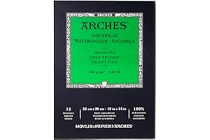 WINSOR & NEWTON Arches - Papel de acuarela, bloc 12 hojas engomado 1 lado, grano fino, 300 g/m², 26 x 36 cm