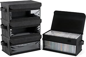 Vurlexat Set med 4 CD-förvaring med lock, Stor kapacitet upp till 128 CD, vikbar DVD-förvaringslåda med visningsfönster, Förvaringslock för album, magasin, filer