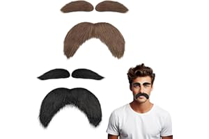 CARRENEU 2 Sätze Schnurrbart Zum Ankleben,Braun Bart Zum Ankleben,Schnurrbart Selbstklebend,Fühlt Sich Weich An,Reizt Die Haut Nicht,Geeignet für Maskenbälle,Weihnachts-und Karnevalsthemenpartys(Braun Schwarz)