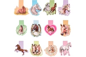 SVALOR Magnetische Lesezeichen, 12 Stück Kinder Lesezeichen mit Pferdemotiven, Ideal für Schüler, Jungen und Mädchen