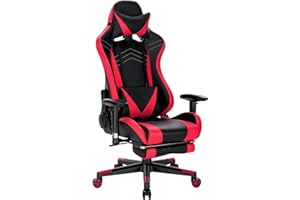 WOLTU Sedia Gaming Pelle PU Sedia Ufficio Ergonomica con Poggiapiedi, Livestreaming Sedia Girevole Poltrona Gaming con Schienale & Sedile Grandi per Persone di Taglia Grande Nero+Rosso