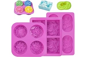 KINETICKRAFT Lot de 3 Moule à Savon Moule a Savon 4 Cavités Moules à Savon en Silicone Anti-adhésifs de Qualité Alimentaire Doux et Facile à Libérer pour Savon, Moules DIY, Gâteaux, Pâtisserie, Chocolats, Pudding