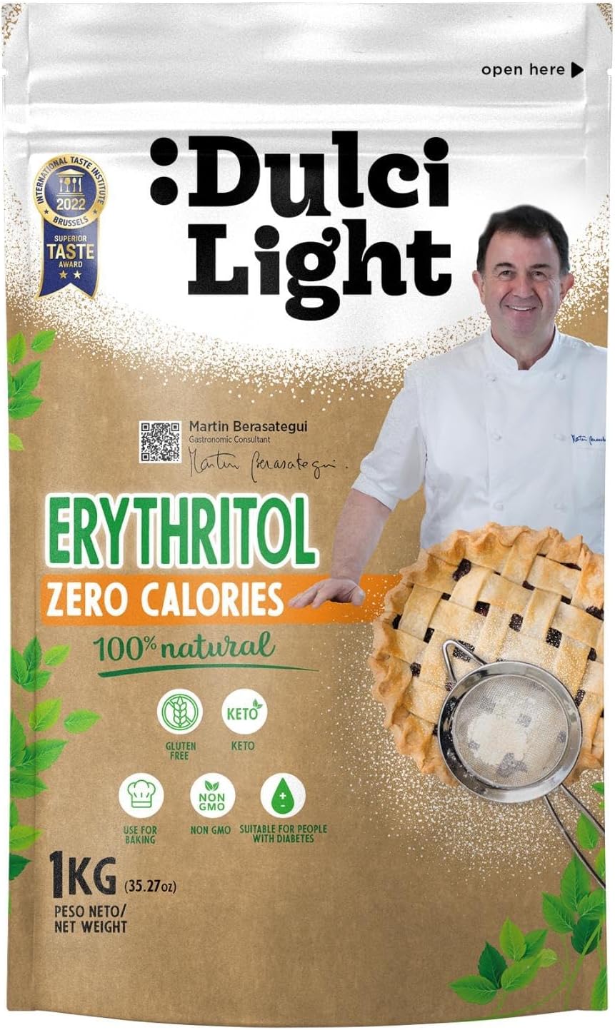 Dulcilight Érythritol Zéro Calorie 1Kg Saveur 100% Naturelle | Édulcorant Poudre Substitut de Sucre Sans OGM Keto Végétalien Sans Gluten | Sans Arrière-Goût Prends Soin de Tes Dents