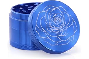 DCOU nuovo design premium in alluminio smerigliatrice erba 2,2 pollici 4 pezzi smerigliatrice metallica con collettore di polline con il modello di fiore laser (Rosa blu)