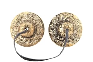 BICAQUU Campana tibetana artigianale, strumenti a percussione campana Campana artigianale tibetana da meditazione Monaco per(Double dragon pattern)