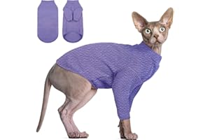 DENTRUN Sphynx Hairless Cats Shirt Pullover Kitten Tshirts mit Ärmeln Atmungsaktive Katzenkleidung Rollkragenpullover Entzückende haarlose Katze Kleidung Weste Pyjama Jumpsuit für alle Jahreszeiten
