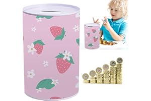 SRV HUB Metal Piggy Bank for Girls - Strawberry and Fruits Design Money Bank - Perfect Holiday or Birthday Gift - Secure Savings and Lucky Summer Money Holder Back To School - 14cm Size