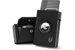 DODENSHA Airtag Wallet Portafoglio da uomo Smart Airtag con scomparto per monete, protezione RFID e capacità per oltre 10 carte di credito, design MagSnap (Nero)