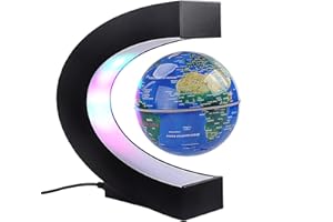 SHOCLEMATIRUL Floating Globe with Colored LED Lights C Shape Anti Gravity Magnetic Levitation Rotating World Map for Gift Home Office Desk Decoration (Blue, Without switch)
