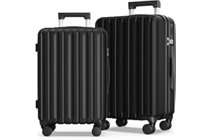 SHOWKOO Luggage Sets 2 Piece 24+28 Inch Hard Shell Polycarbonate Expandable Lightweight Durable Travel Carry on Suitcase Set with Spinner Wheels TSA Lock, Black