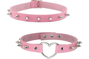 JJDreams Studded Punk Choker for Women Punk Gothic PU Leather Heart Spike Rivet Necklace Collar Jewellery Adjustable