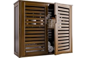 HITNET Armadietto a parete per bagno, armadietto per medicinali in bambù salvaspazio sopra la toilette, organizzatore di stoccaggio appeso a parete con 2 porte e ripiano regolabile, noce