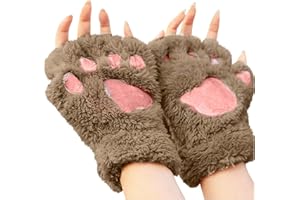 QinMMSPORTS Damen Mädchen Katzenklauen Handschuhe Plusch Handschuhe Halbfinger Handschuhe BärentatzenHandschuhe Niedliche Cartoon-warme Handschuhe Fleece-Halfter-Handschuhe Tier-Handschuhe