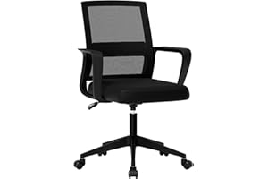 SUKIDA Netz-Bürostuhl, Ergonomischer Schreibtischstuhl mit Polster, Chefsessel mit Armlehnen, Task Chair Höhenverstellbarer Computerstuhl, Schwarz