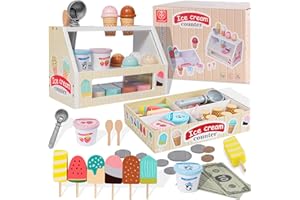 Aolawco Drewniane akcesoria kuchenne dla dzieci od 3 lat, lodziarnia dla dzieci, drewniana zabawka do zabawy, akcesoria kuchenne Montessori od 3 lat