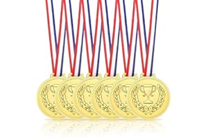 VIVIIHOO Lot de 6 médailles dorées en pour Cadeaux d'invités, journée de Sport et compétitions de Jeu - Médailles pour Enfants avec Rubans - Gravure Motif trophée - Style Olympique
