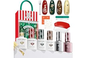 Modelones Gel Nail Kit with UV Lamp, 4 Colors Christmas Gel Nail Polish Kit Mini Salon, Base &Top Coat and Stickers, Red Brown Green Gold Gel Polish Set DIY Home Nail Art Manicure Set for Women