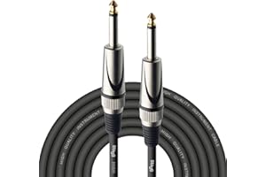 Stagg Deluxe Instrument Cable, 1/4" 6.35mm Jack To Jack, Heavy-Duty Connectors, 6 Metres / 20 Feet, Black