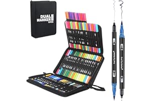 Funnasting Feutre Coloriage, 72 Stylos Colorier Double Pointe Aquarelle pour Adulte, Pinceaux Marqueurs pour Coloriage, Dessin, Création Artistique