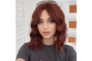 WOKESTAR Bob Lockige Perücke mit Fransen, Kurze Synthetische Gewellte Perücken für Frauen Kupfer Farbe