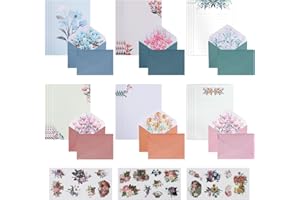 NAEBRO Set Di Lettere e Buste Florali: Carta Da Lettere Con 3 Adesivi Decorati, 24 Pezzi, 12 Buste Per Matrimonio, Regali e Inviti (6 Stili)