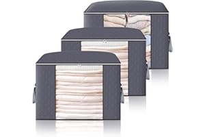 Boic 3 pezzi Scatole per Armadio 90L, Contenitori Salvaspazio per Vestiti, Grande Capacità, Organizer Pieghevole per Indumenti, Scatola Trasloco, Buste Pieghevole per Indumenti, Coperte, Grigio