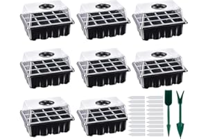 LOSTWRY 8 Stück Zimmergewächshaus Anzuchtkasten, Saatgut Starter Tray 96 Zellen Mini Gewächshaus Anzucht Set Setzling Starter Tabletts Mini-Propagator für Sämling Pflanze (Schwarz)