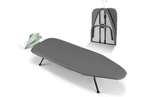 Towwoo Table a Repasser avec Crochet, Petite Planche a Repasser Pliable avec Housse Rembourrée épaisse, Mini Planche a Repasser, Planche a Repasser de Table, Table Repassage Voyage Gris, 81×31cm