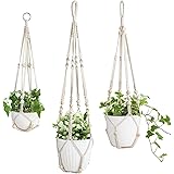 Mkouo 3 Pack Makramee Pflanzenhänger Innen Hängender Pflanzerkorb Blumentopfhalter Baumwollseil with Beads No Tassels, 58cm/7