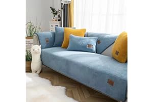 Gluhbirnen Sherpa Fleece Sofa Couch Cover, Fuzzy Couch Cover, Universal Non Slip L Shape Couch Cushion Cover, Washable Sofa Protector, Light Blue, 90 * 180CM