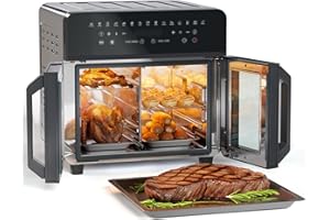 EUARY 24L Large Air Fryer Electric Oven Combo XXL 1800W, 10 in 1 Versatility Big Double Stack Stainless Steel Airfryer Oven with Rotisserie for Family Outdoor, Non-stick Inner Full Accessory Set