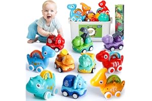 LULULIA Car Toys for 1 Year Old Boys Gifts, Baby Toys 12-18 months Dinosaur Truck Toy, Pull Back Toy Cars for 1 2 Year Old Girls, 1st Birthday Girl Gifts for 1 2 Year Olds Boys Christmas for Toddler