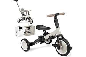 KIKKA BOO KikkaBoo Triciclo Evolutivo 5 in 1 per Bambini da 1 a 5 Anni FLIP, Triciclo Passeggino con Maniglione Regolabile, Con o Senza Pedali, Trasformabile in Bicicletta, Beige