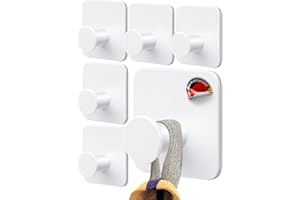 4smile colgador toalla baño sin taladro - 6 piezas- ganchos adhesivos para pared diseño moderno colgadores resistentes Blanco perchas autoadhesivos fuertes
