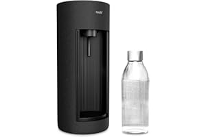Mysoda: Stilvoller Glassy Wassersprudler aus Holzkomposit und Aluminium (ohne CO2-Zylinder) mit 1-Liter-Glasflasche & BPA-freier 1-Liter-Plastikflasche - Schwarz