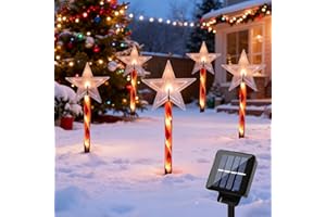 Quintrost Luces Solares Estrellas de Jardín, 5 Piezas Luz Solar de Estrellas Navidad 8 Modos, Lámparas Solares Exterior IP65 Impermeable, Decoración de Navidad para Patio Césped Fiestas, Blanca Cálida