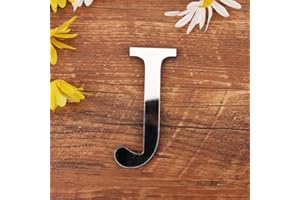 GSPIRIT 3D DIY Lettres Alphabet Décoratives Argent, Créatif Acrylique Surface du miroir Alphabet 26 lettres autocollant mural Fête de la décoration de la maison (J)