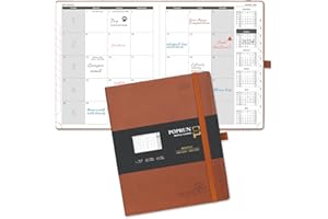 POPRUN Month to View Diary 2024-2025 26.5x21.5cm (18-Month: Jan'24 - Jun'25) Monthly Planner with Tabs, 100 GSM Ivory Paper, PU Leather Softcover, Sunday Start (Brown)