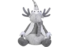 Valery Madelyn Świąteczne dekoracje renifera, figurka z filcu renifera, szare i białe ozdoby łoś, dekoracje kominka stołowego, srebrno-szare dekoracje do siedzenia 35 cm