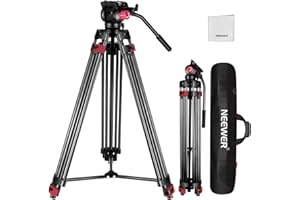 NEEWER 79" Camera Tripod with 360° Fluid Head, Heavy Duty Aluminum Alloy Video Stand with QR Plate Compatible with Canon Nikon Sony and Other DSLR Camera Camcorder, Load Up to 17.6lb, Cleaning Cloth