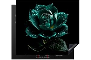 KitchenYeah© Protection Plaque Induction 58x51 cm Protege Tapis Deco Cuisine Cache Protège De Cuisson Accessoire Fleurs - Roses - Bleu - Portrait - Noir